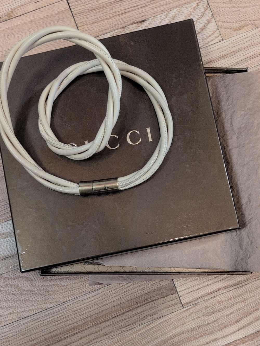 Gucci Cream Leather Triple-Strand Wrap Belt with Brass-Tone Clasp